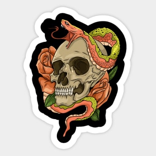 Scull with Snake and Roses Sticker